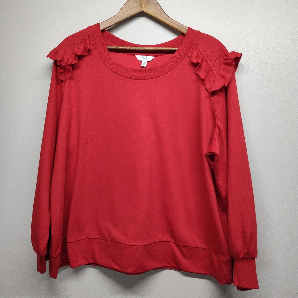 Time And Tru Top Women Plus Size XXXL Red Long Sleeve Ruffles Jersey Winter